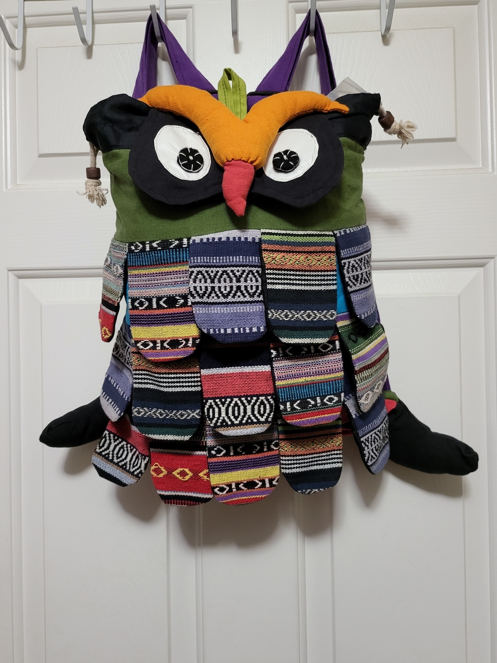 Colorful Owl Patchwork Backpack for Women in Green & Multicolor